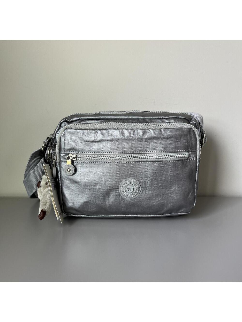 Kipling Deena Crossbody Bag in Metallic Silver Dark NWT